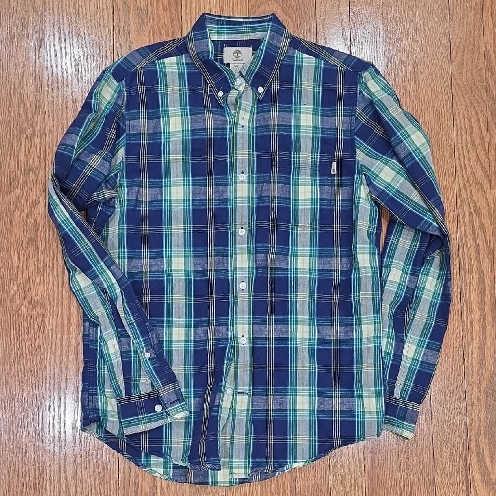 Timberland Navy and Teal Plaid Men's Shirt